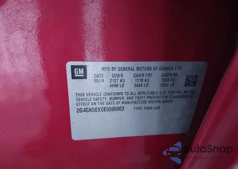 2014 Buick Regal Turbo z USA, uszkodzony, nr VIN 2G4GK5EX0E9306863